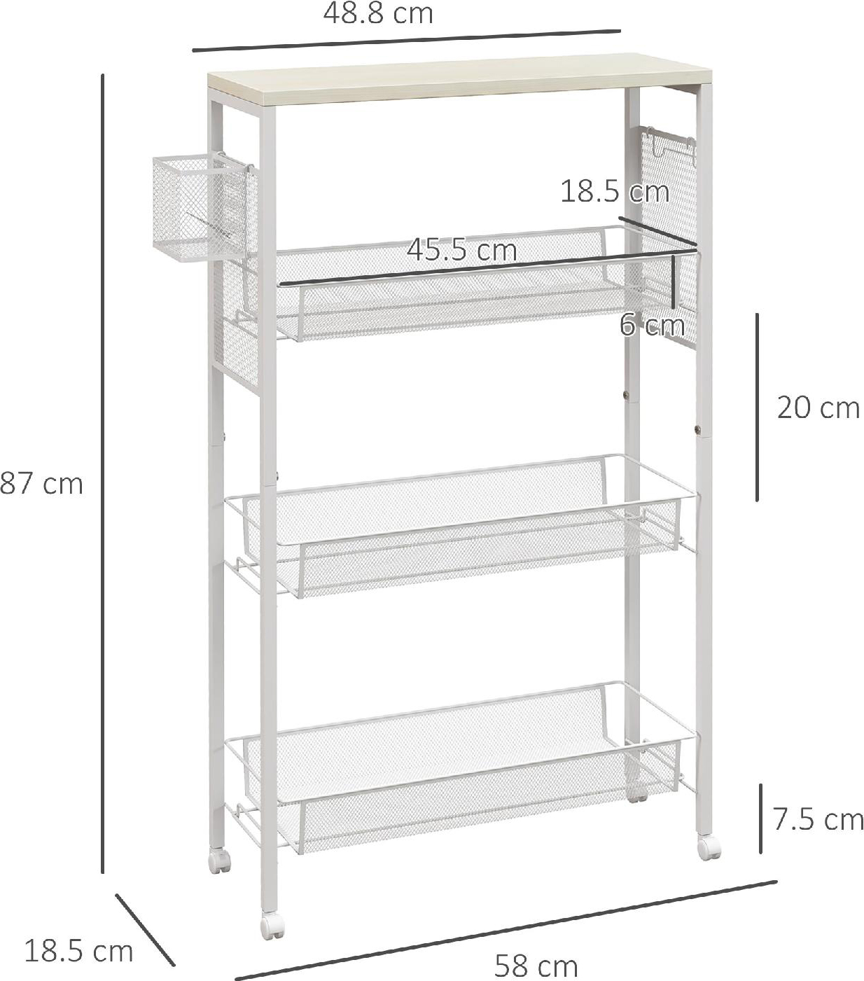 DecHome Carrello da Cucina con 3 Cestini Cassetto e Ribalte 6