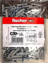 Fischer 536928 Confezione 100 tasselli nylon 5 mm con vite zinco cromata croce