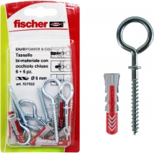 Fischer 537632 Confezione 6 tasselli Duopower  6 mm con vite occhiolo chiuso