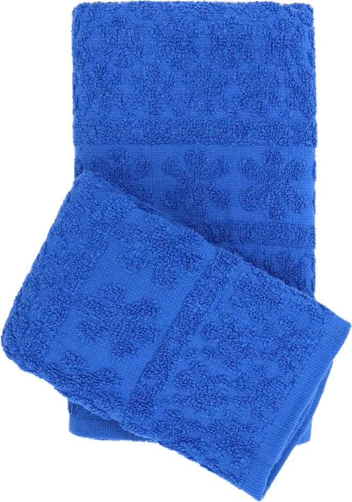 Alejandra Set Asciugamani Bagno 1+1 Coppia Asciugamani in Spugna di puro  Cotone motivo geometrico tinta unita colore Blue - Taormina