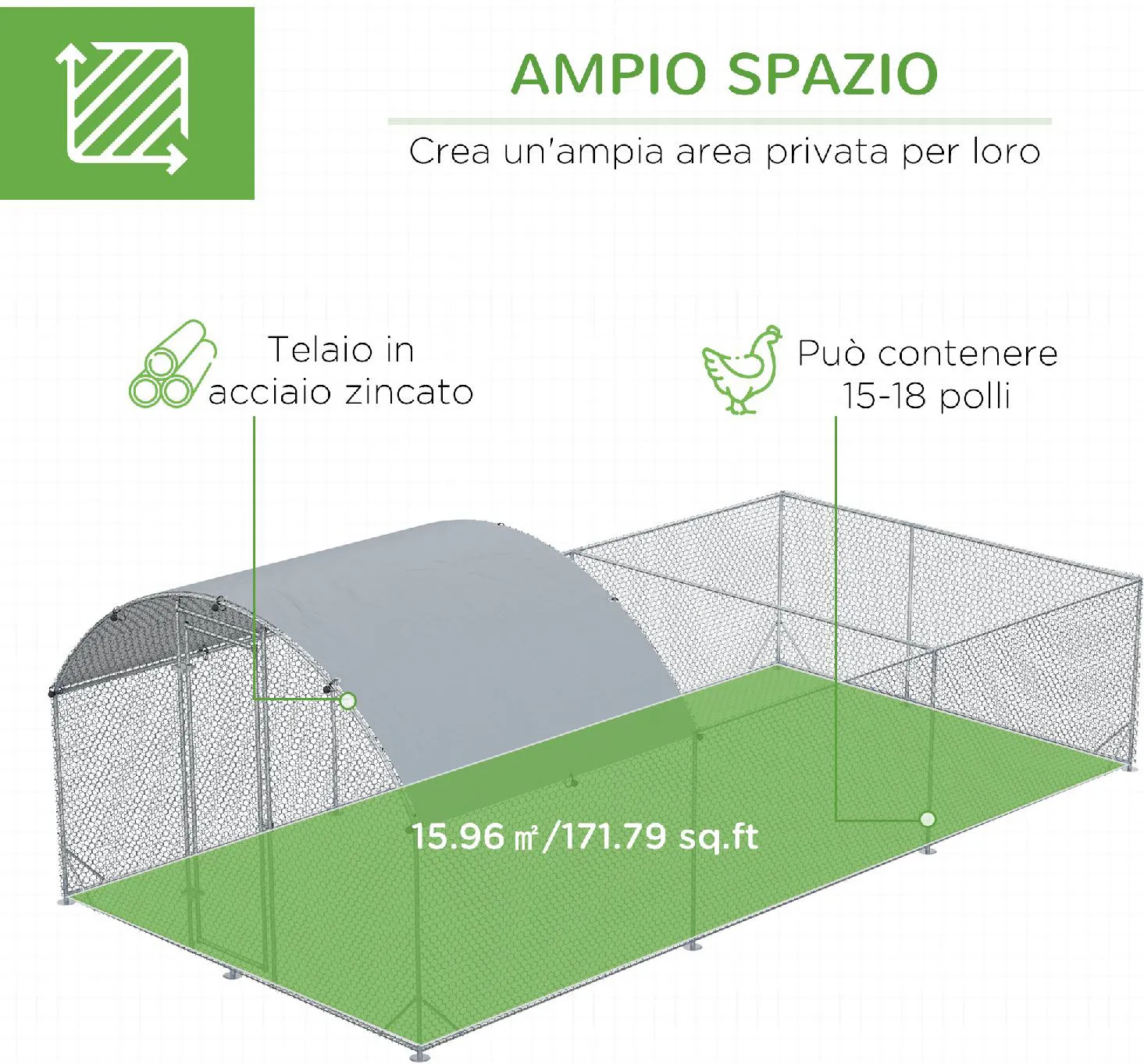 Recinto per polli 18 m² recinto in rete metallica 6x3 M in acciaio