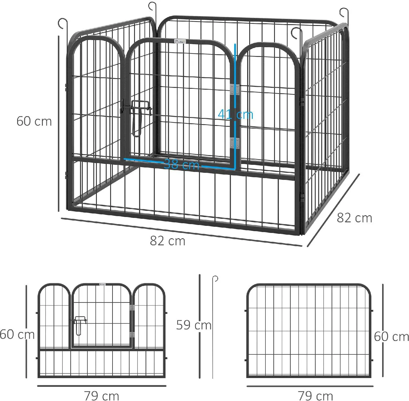 AllMyPets Recinto per Cani Pieghevole per Interno ed Esterno Porta con  Catenaccio e Picchetti di Fissaggio 82x82x60cm Grigio Scuro - 074V01eD06