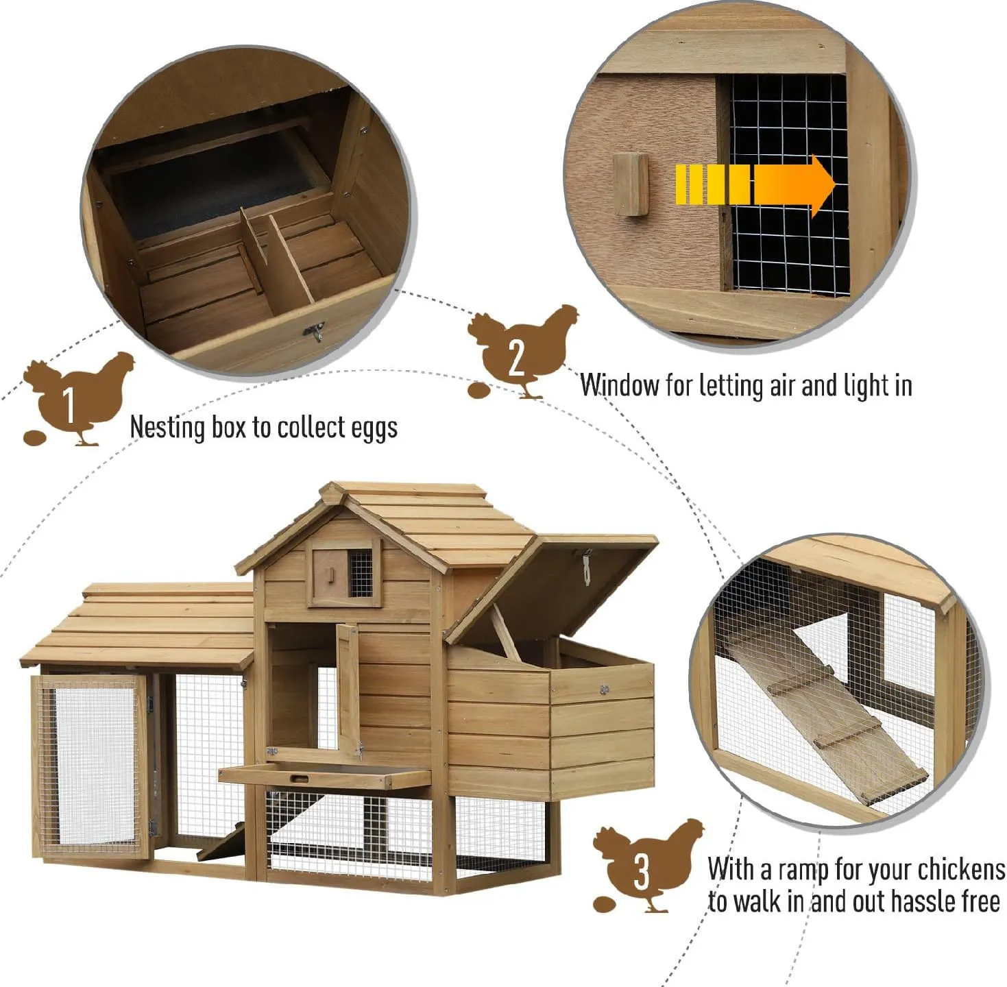 Il numero 1 del risparmio-POLLAIO IN LEGNO PER GALLINE PREFABBRICATO DA  GIARDINO 196X76X97CM