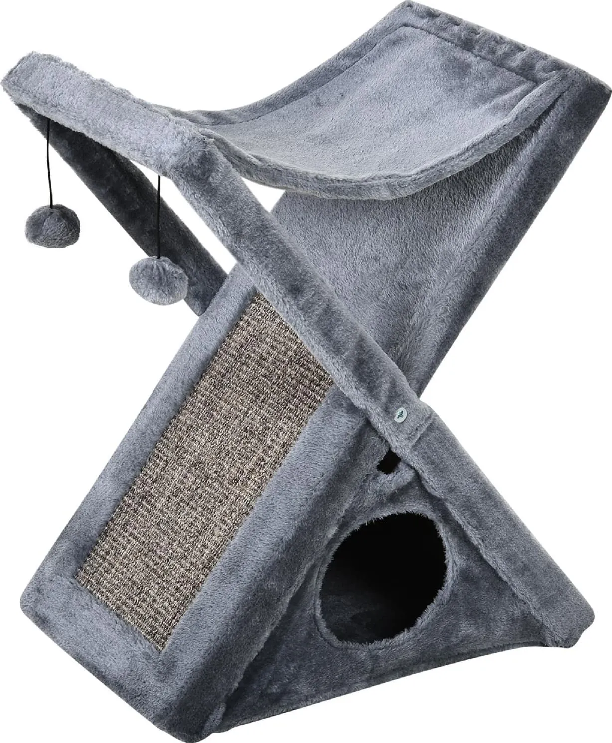 AllMyPets Tiragraffi per Gatti Pieghevole con Casetta Amaca e Tappetino per  Unghie Grigio 54.5x32x65cm - 212G