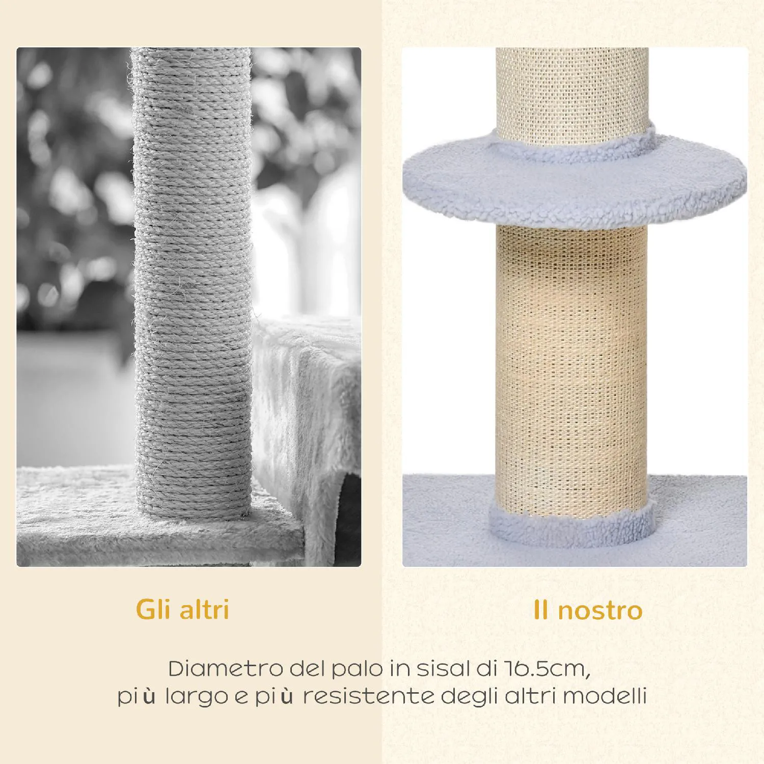 AllMyPets Tiragraffi per Gatti Albero Tiragraffi con Tappetino e Pali in  Sisal Casetta Sfoderabile e Lettino 60x30x83cm Beige - 567V00BG-D30