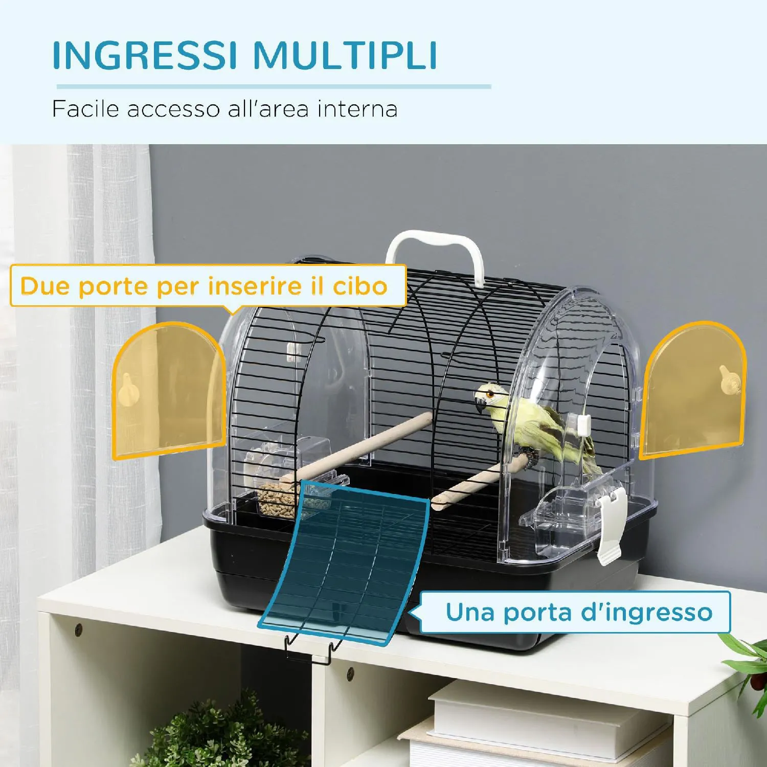 AllMyPets Voliera per Uccellini in Legno, 2 Aperture 4 Posatoi