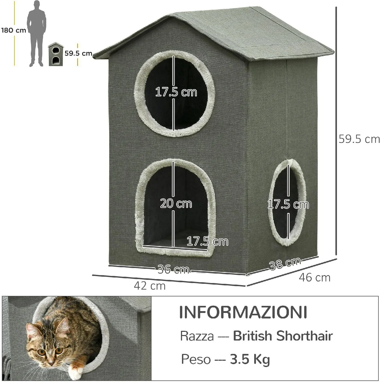 AllMyPets Cuccia per Gatti da Interno a Due Livelli con Cuscini