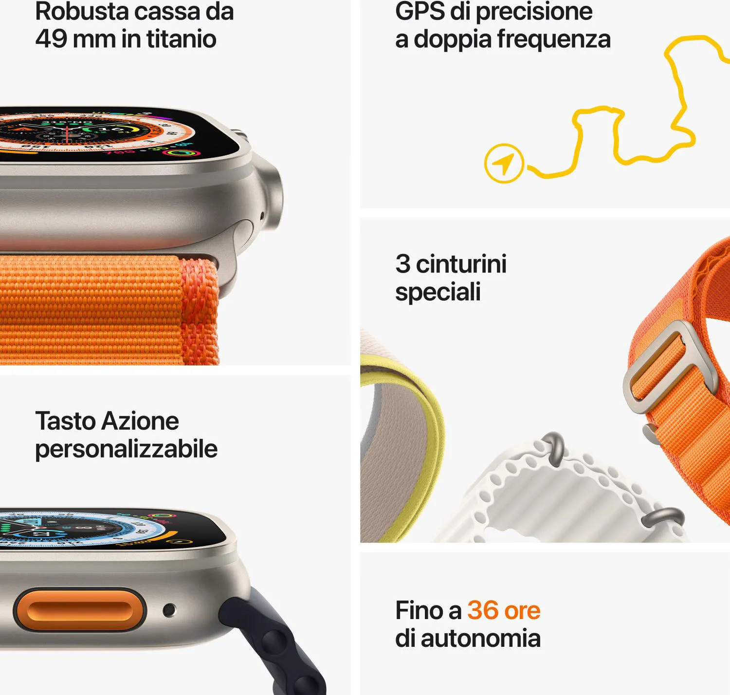 Apple Watch Ultra GPS + Cellular 49mm Cassa in Titanio con Cinturino Alpine Loop Arancione Medium