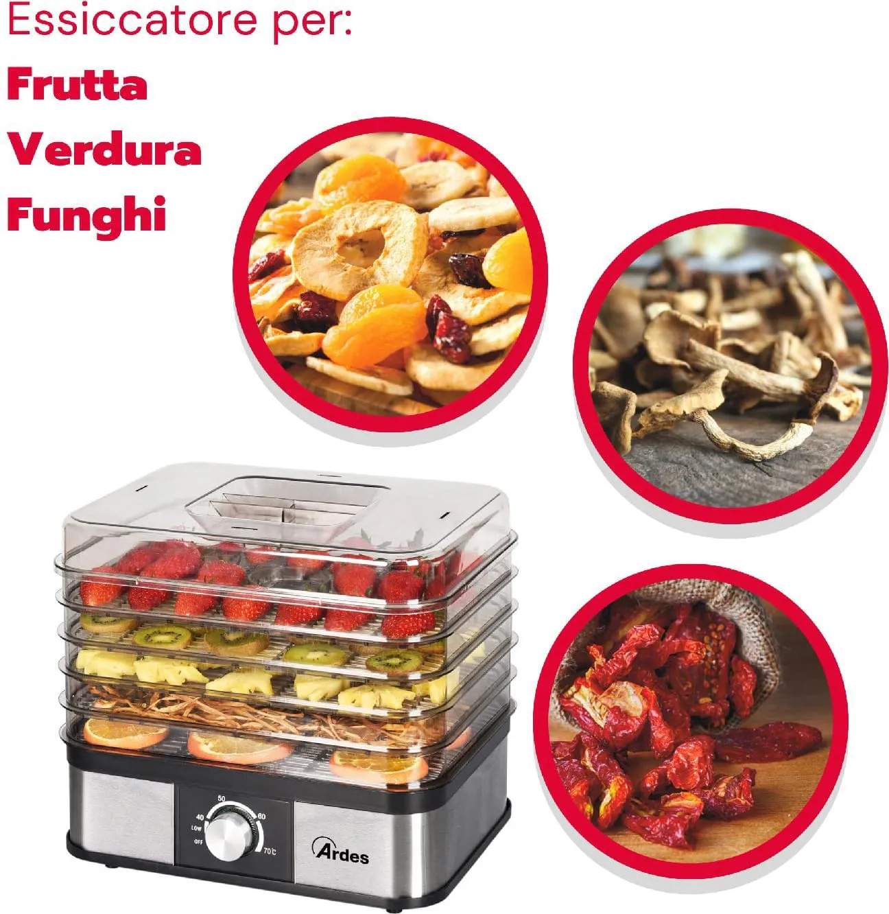 Ardes Disidratatore Alimentare Nero Acciaio Inox Trasparente 245 W - AR1K15