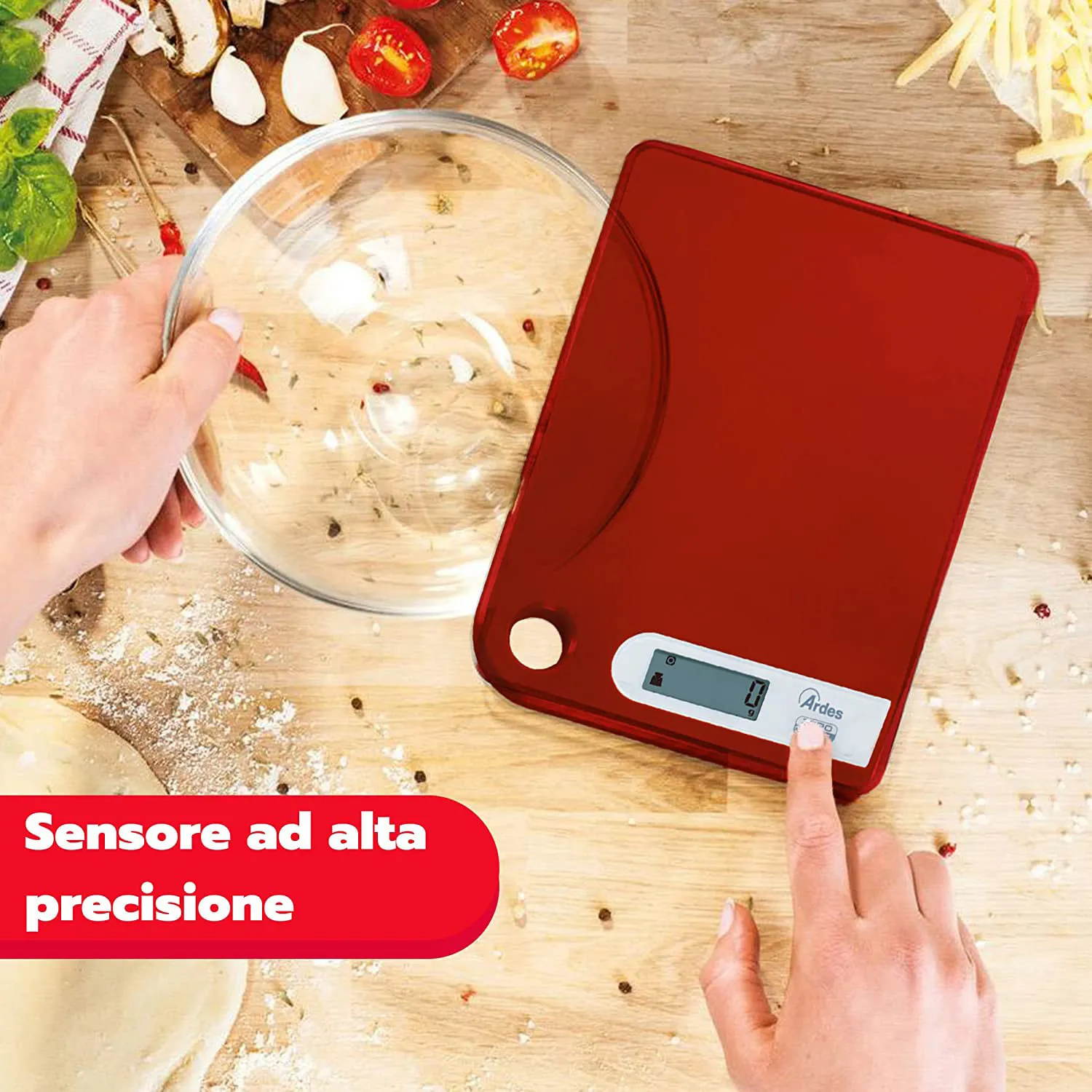 Ardes Bilancia da Cucina Digitale Elettronica Portata Massima 5 Kg colore  Rosso - AR1PA1/R