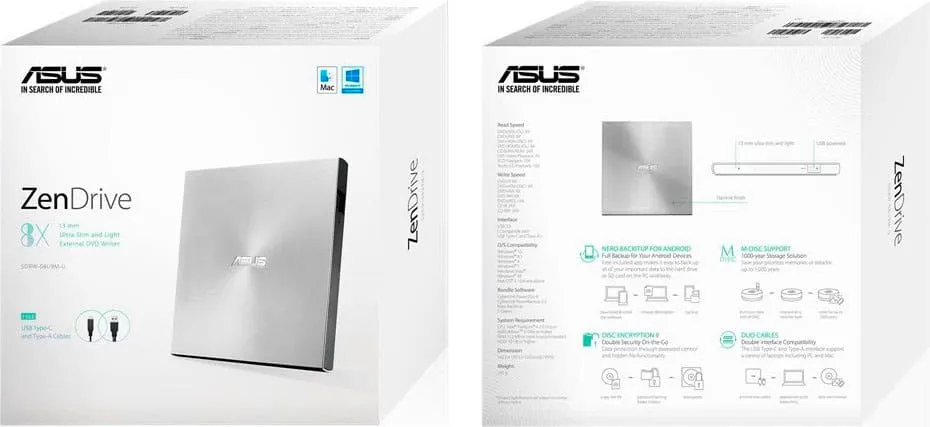 Asus Masterizzatore Lettore DVD±RW Esterno per PC Notebook