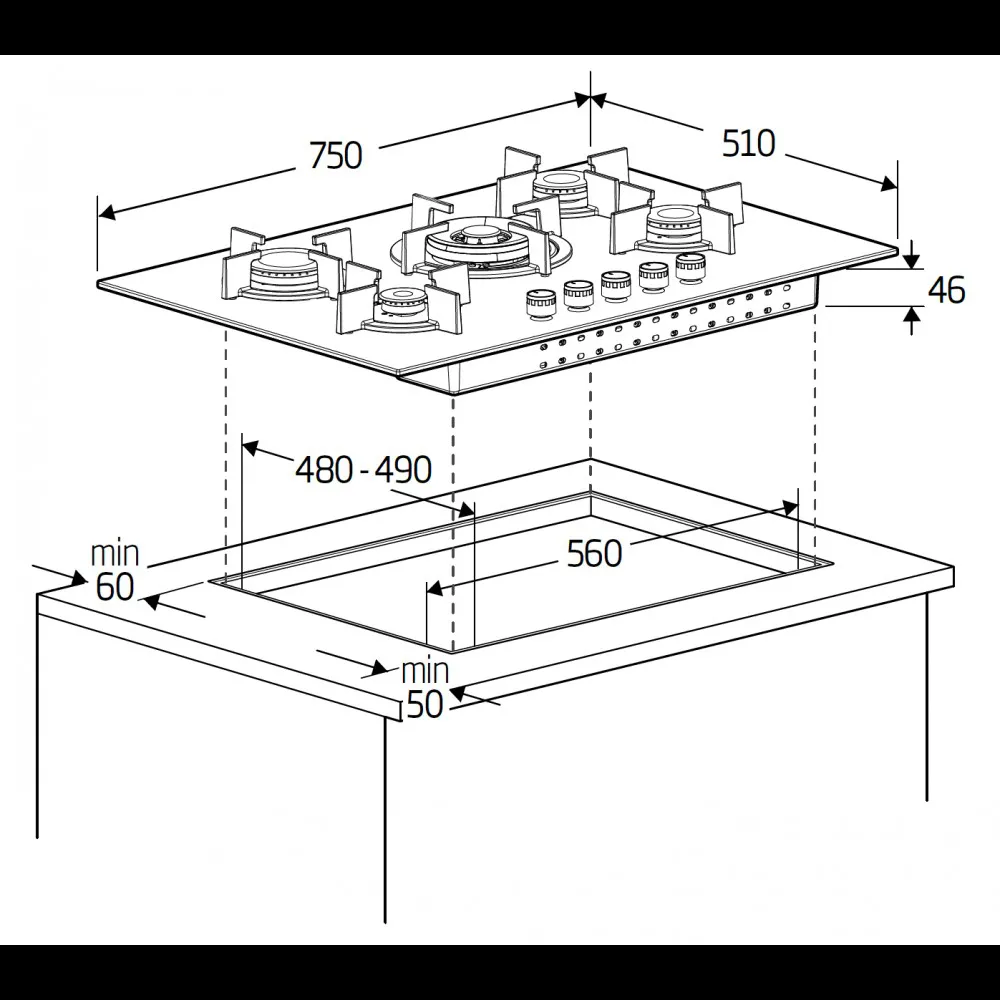 HIAW75224SXE - HIAW75224SXE BEKO PIANO COTTURA GAS PRACTICLEAN 75