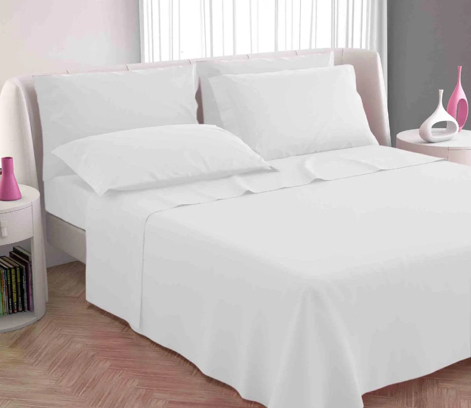 Blanco Raya Completo Letto 100% Cotone Queen Size Set: Lenzuolo