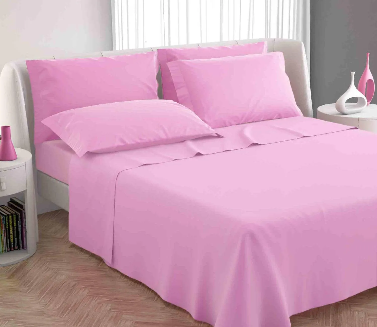 Blanco Raya Completo Letto Singolo in Cotone lenzuolo sopra + sotto con  angoli + federa Tinta unita colore Rosa - Colors