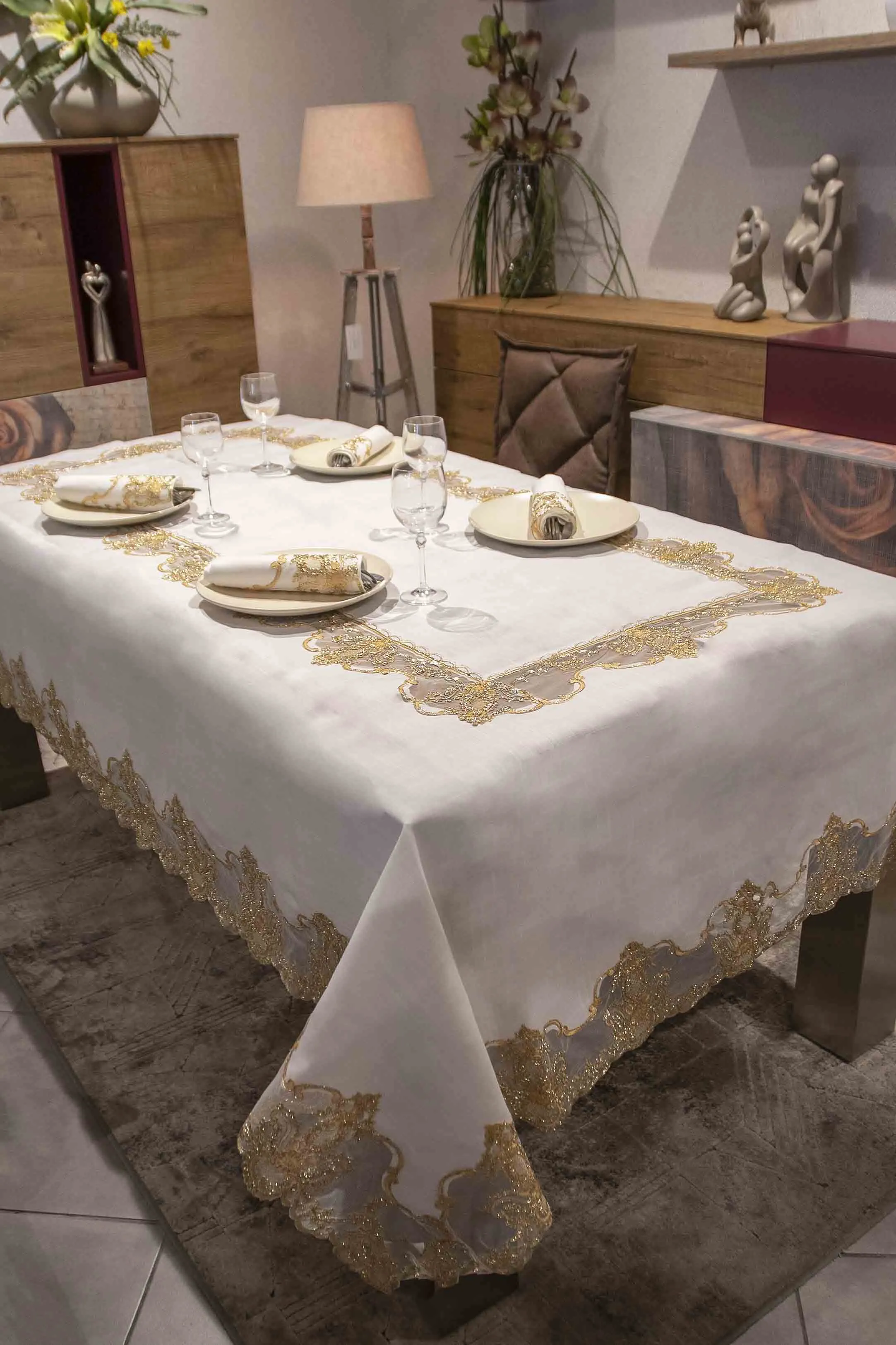 Tovaglia da tavola rettangolare 12 posti bianca jacquard - 12 seater  rectangular white tablecloth jacquard