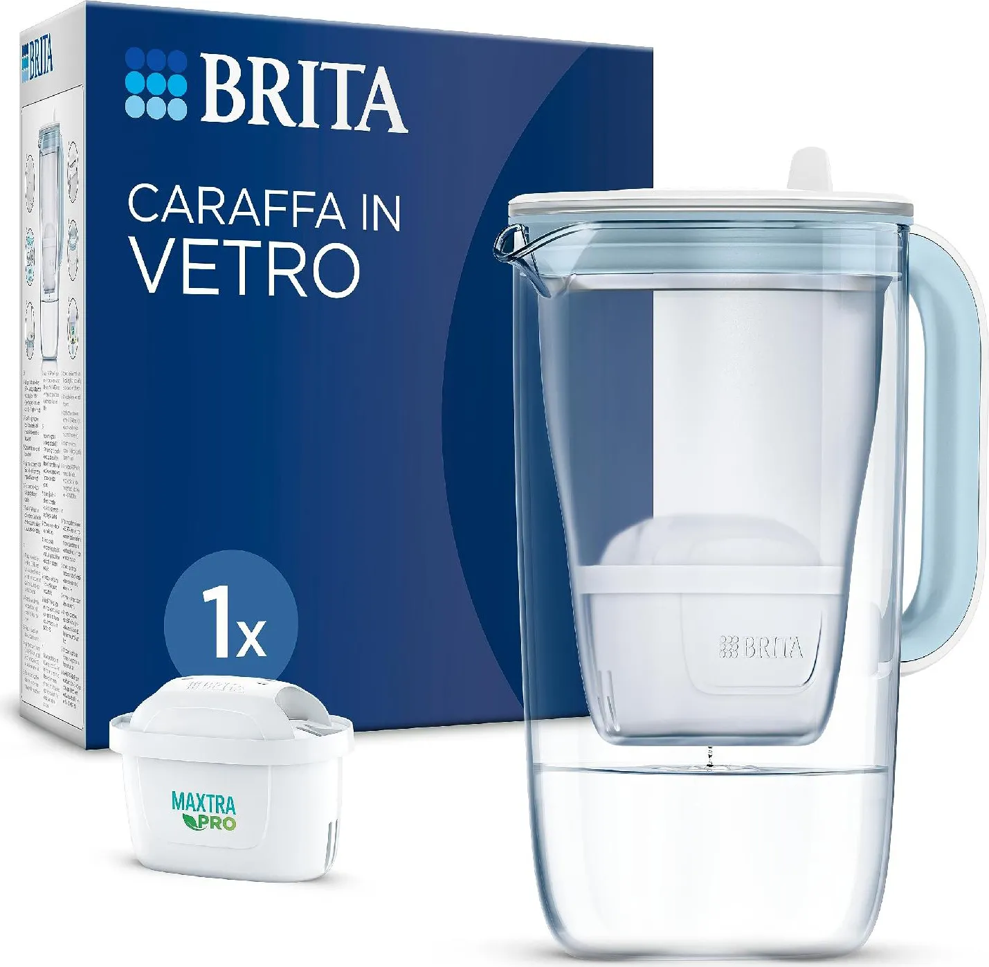 BRITA - Caraffa filtrante CARAFFA IN VETRO-Bianco/Trasparente/azzurro