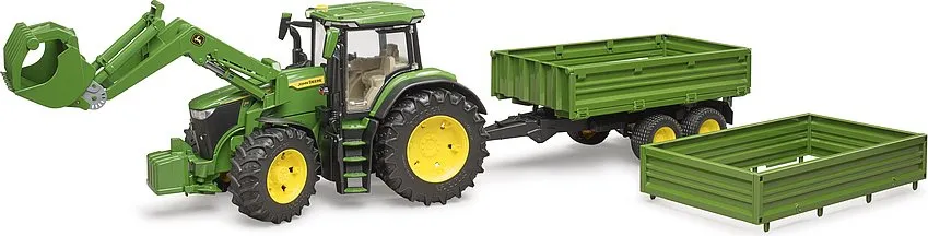 Bruder Trattore John Deere 7R con Caricatrice Frontale e Rimorchio Veicolo  Giocattolo Scala 1:16 per Bambini da 3+ Anni - 03155