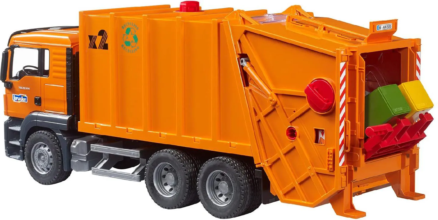 Bruder Camion Trasporto Rifiuti Arancione Veicolo Giocattolo Scala 1:16 per  Bambini da 3+ Anni - 03760