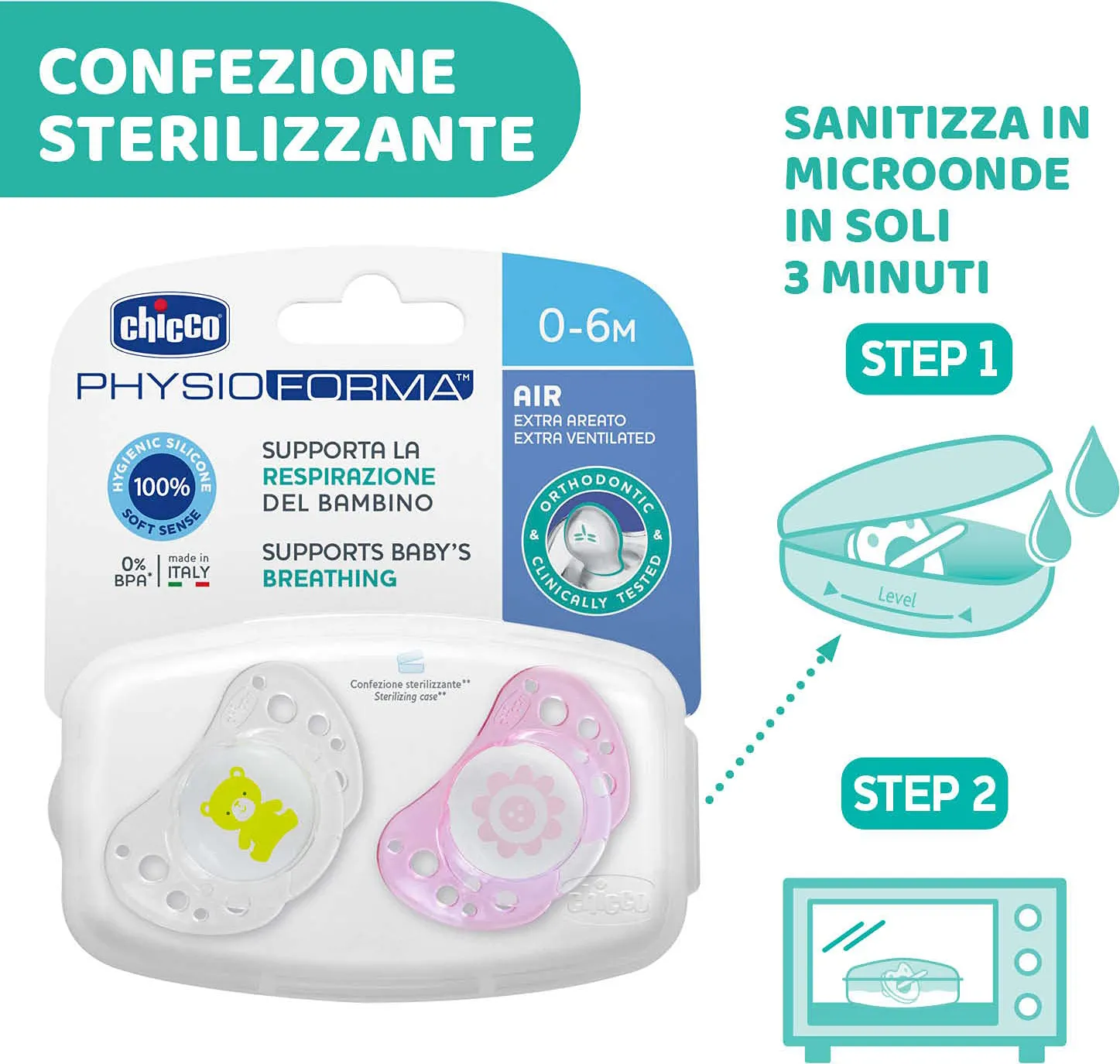 Chicco - Succhietto Air Ciuccio 0-6 Mesi Bimbo con Tettarella in Caucciù