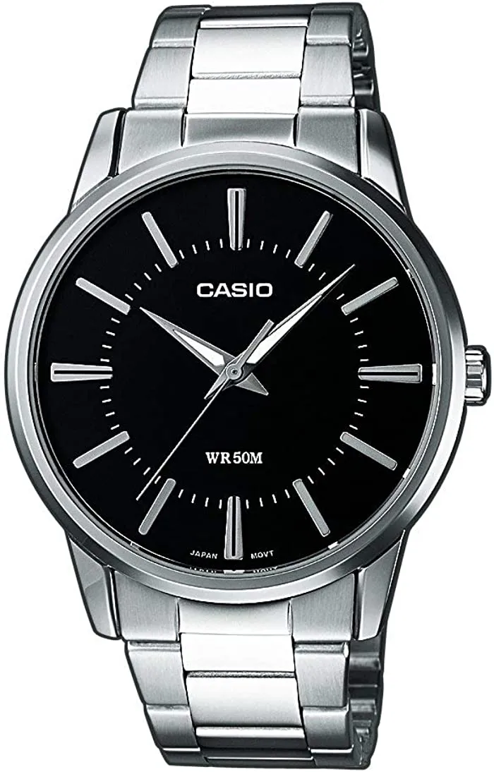 Casio Orologio Uomo Analogico con Cassa in Ottone e Cinturino in Acciaio  Inox colore Acciaio Nero - MTP-1303PD-1AVEF Collection Men