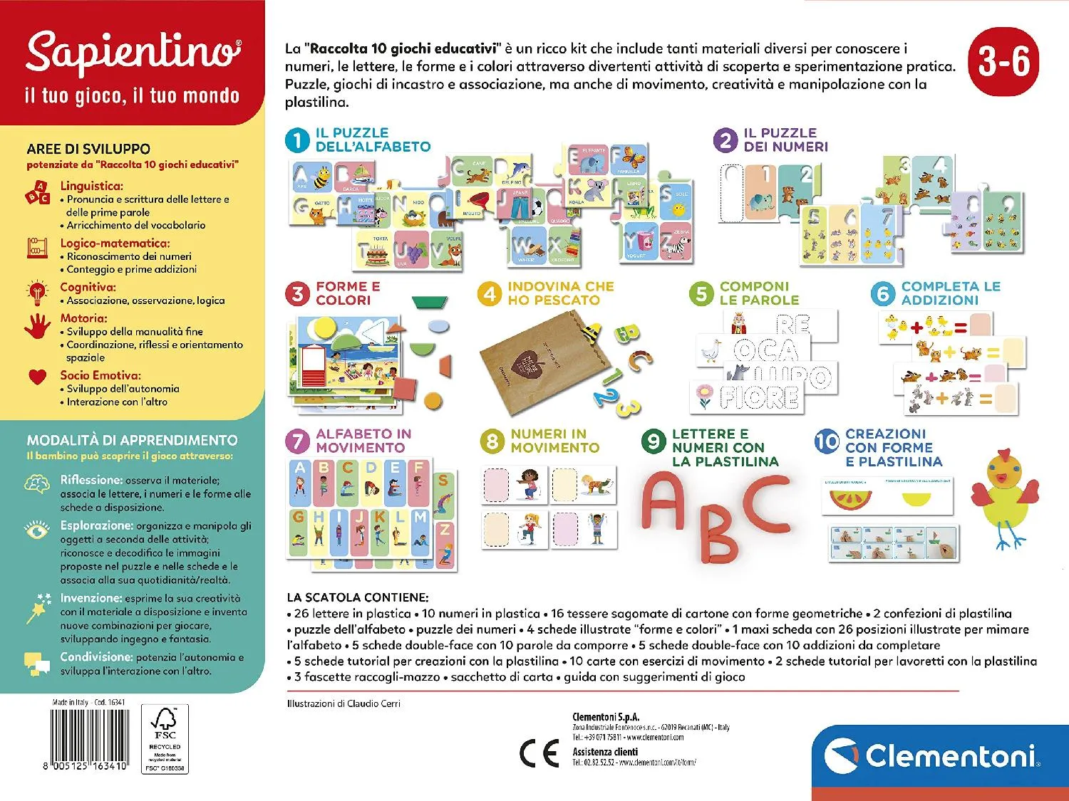 Clementoni Sapientino Raccolta 10 Giochi Educativi per Imparare Alfabeto,  Numeri, Forme e Colori Gioco Educativo Giocattolo per Bambini da 3+ Anni -  16341
