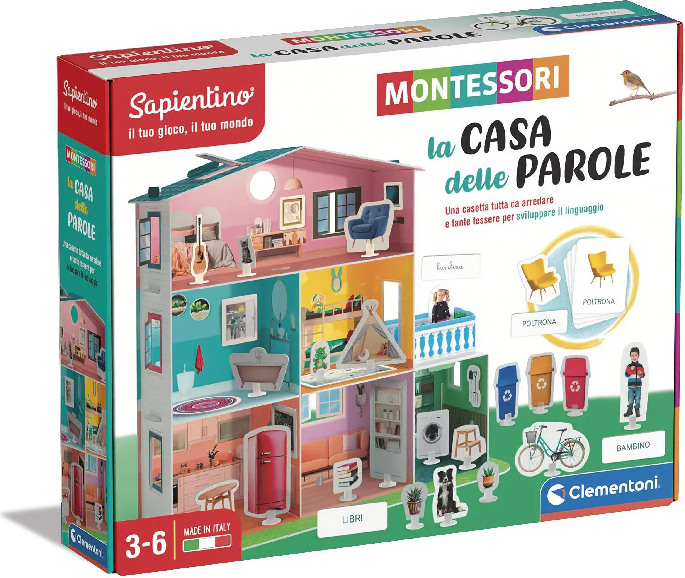 Clementoni Sapientino La Casa delle Parole - Gioco Montessori Educativo con  Tessere Illustrate Giocattolo per Bambini da 3+ Anni - 16343