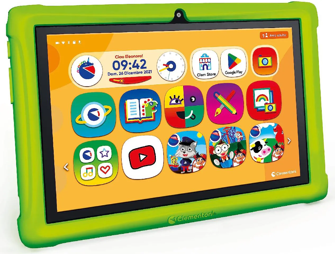 Clementoni Tablet per Bambini 3 - 6 anni 10 Pollici Wi-Fi 2 GB Ram Android  11 colore Verde - 16795