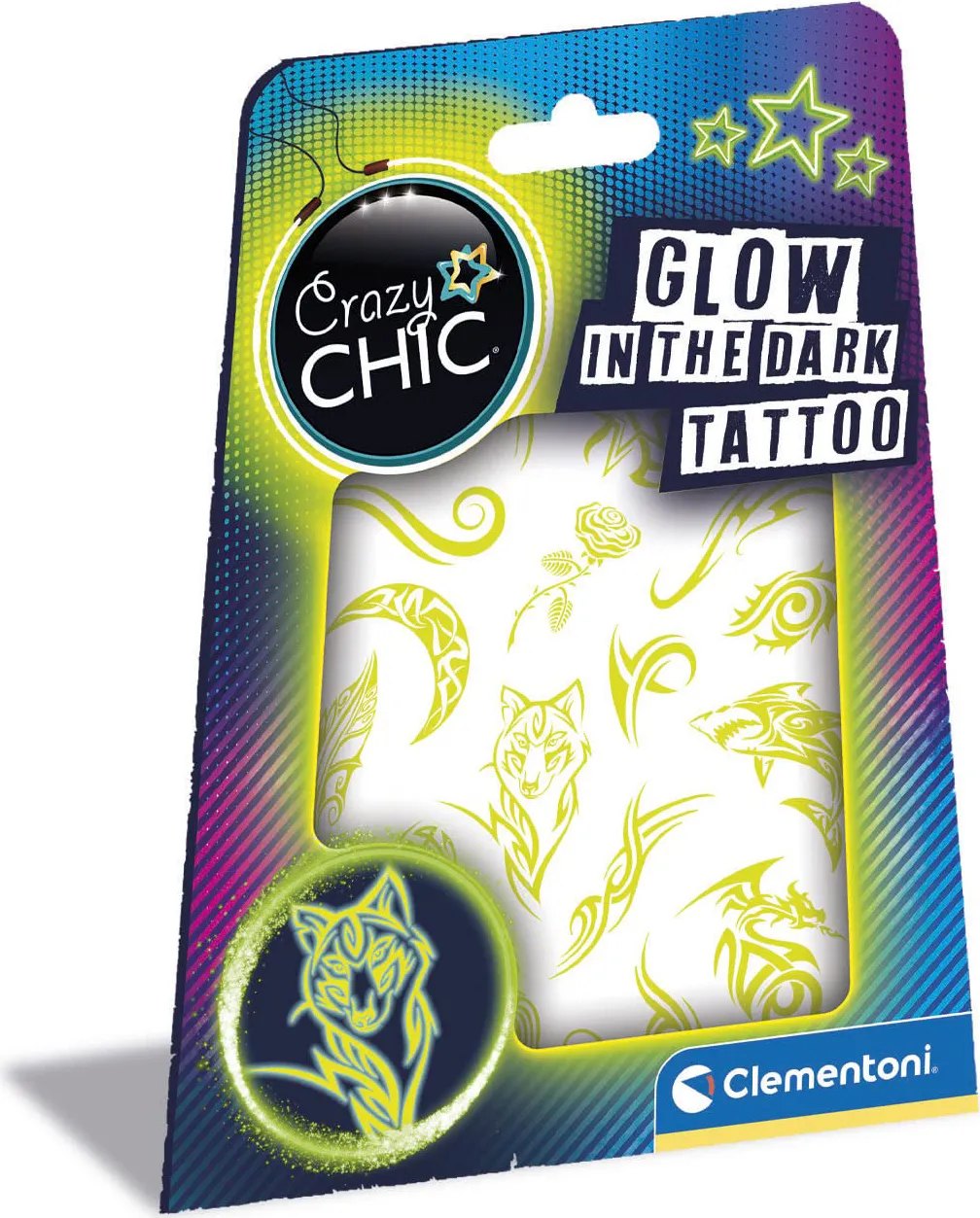 Clementoni Crazy Chic Glow In The Dark Tattoo - Kit Tatuaggi Temporanei  Fluorescenti Gioco Creativo Giocattolo per Bambina da 6+ Anni - 18687