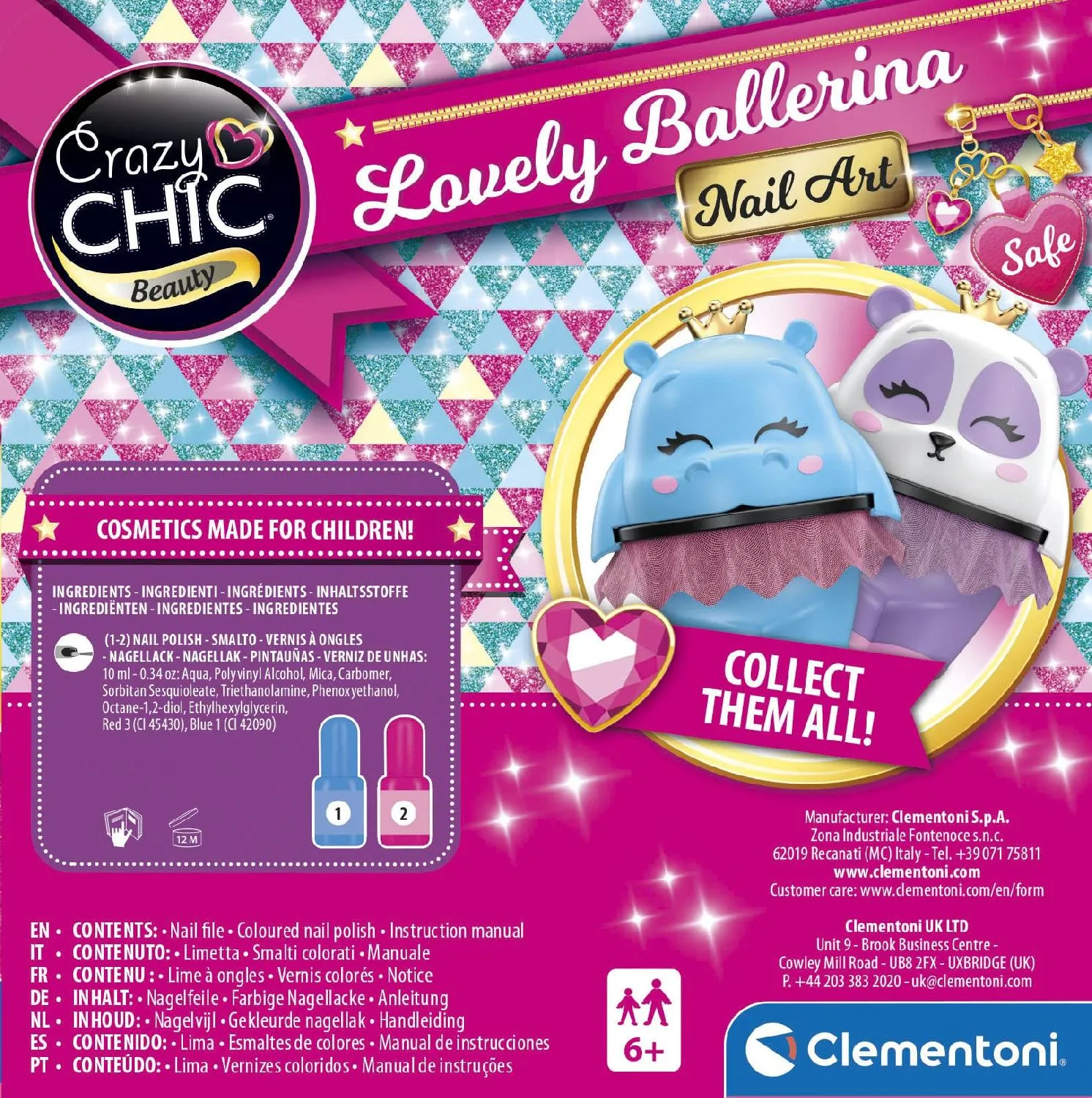 Clementoni Crazy Chic Lovely Ballerina Nail Art - Kit Unghie Set Unghie  Gioco Creativo Giocattolo per Bambina da 6+ Anni - 18694