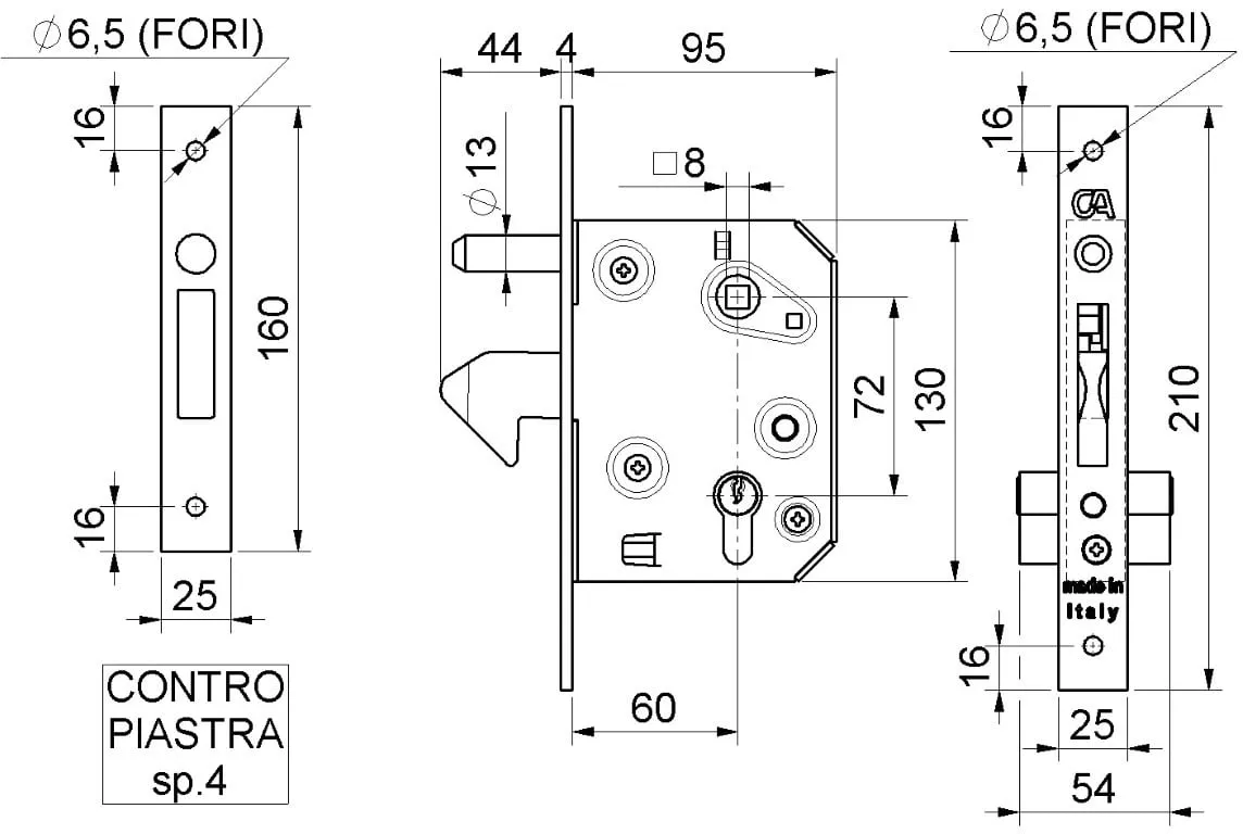 TAVELLINO SERRATURA CHIUSURA COMBIARIALDO 230 per SPORTELLO CONTATORE  MOBILETTO