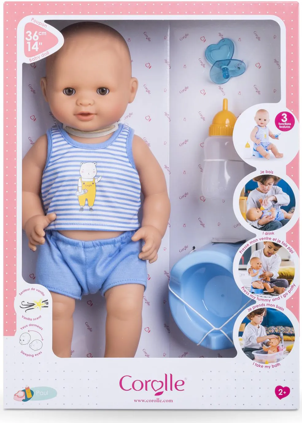 Corolle Bebe Paul Beve e Bagna 36 cm Bambola per Bambine da 2 Anni 9000130410