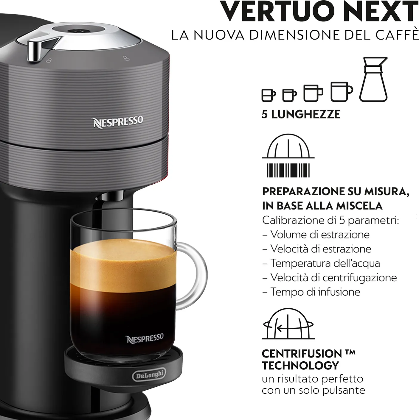 De Longhi Nespresso® VertuoNext Macchina Caffè a Capsule colore Grigio -  ENV 120.GY
