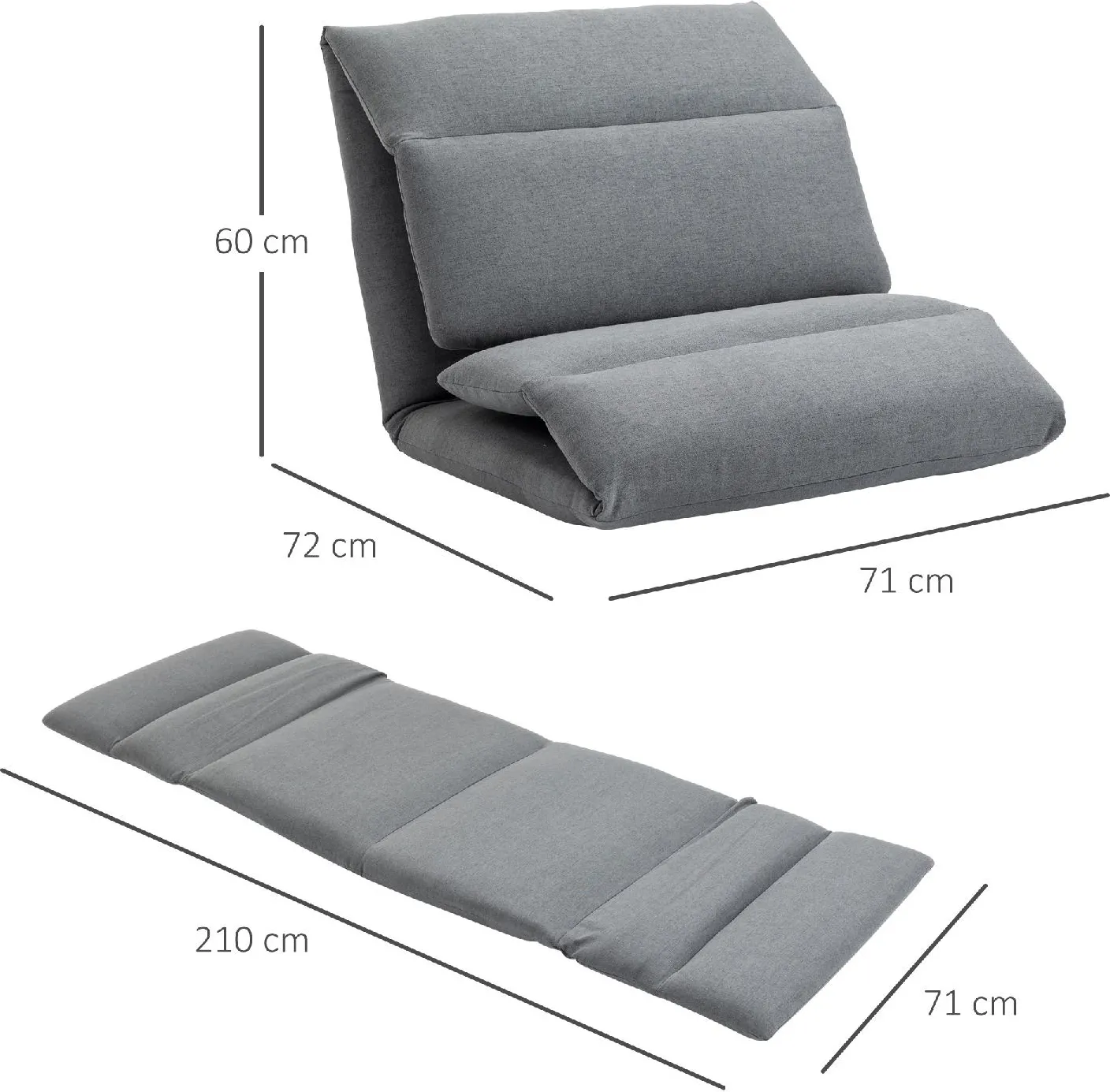 DecHome Poltrona Pouf con Schienale Reclinabile in Tessuto 71x72x60 cm  colore Grigio Scuro - 877DHCG