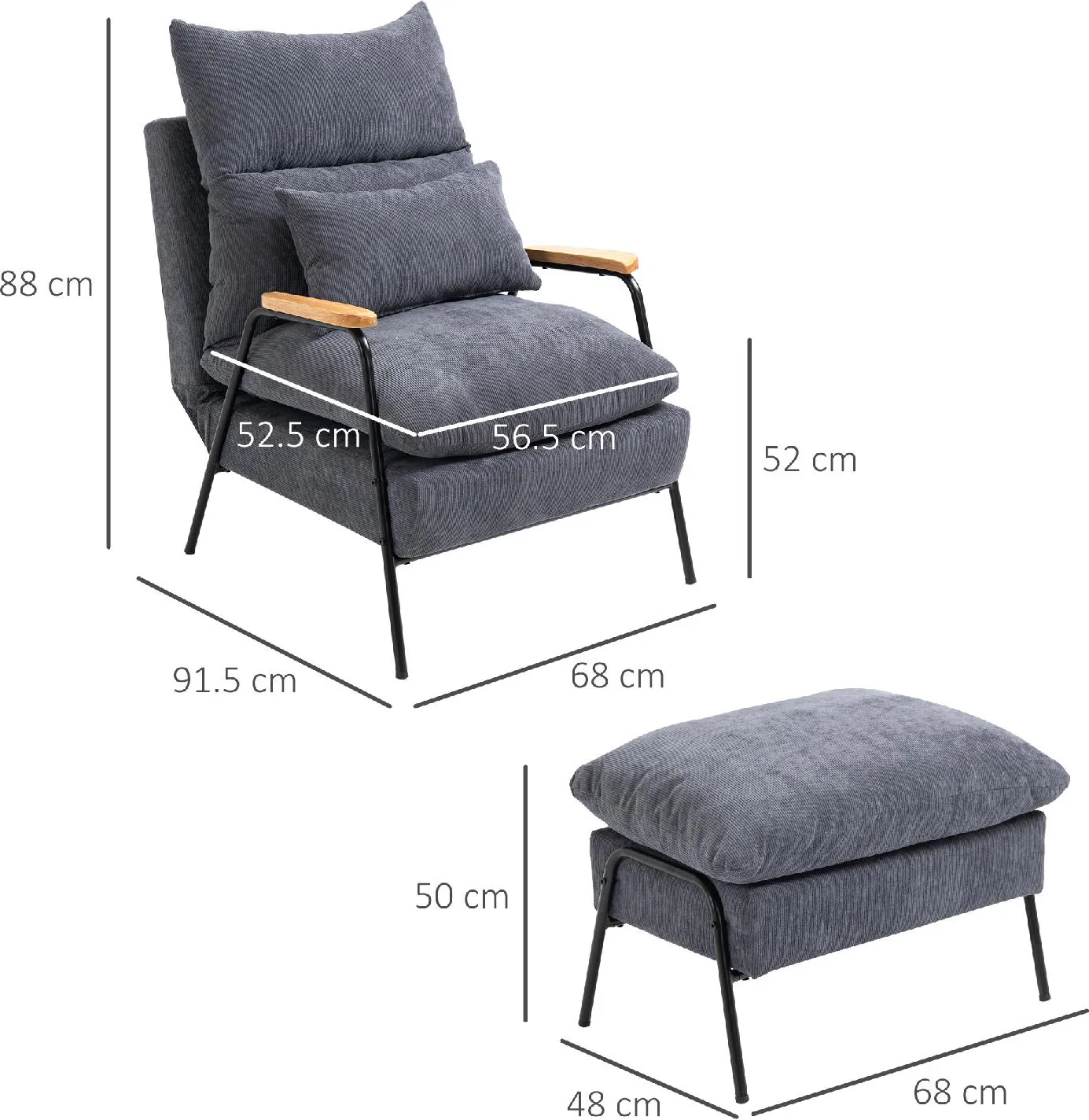 DecHome Poltrona Relax Reclinabile con Poggiapiedi Separato in Velluto a  Costine colore Grigio - 873DHGY