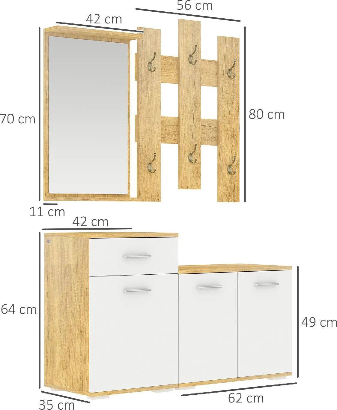 DecHome Mobile Ingresso Con Scarpiera e Appendiabiti e Specchio In