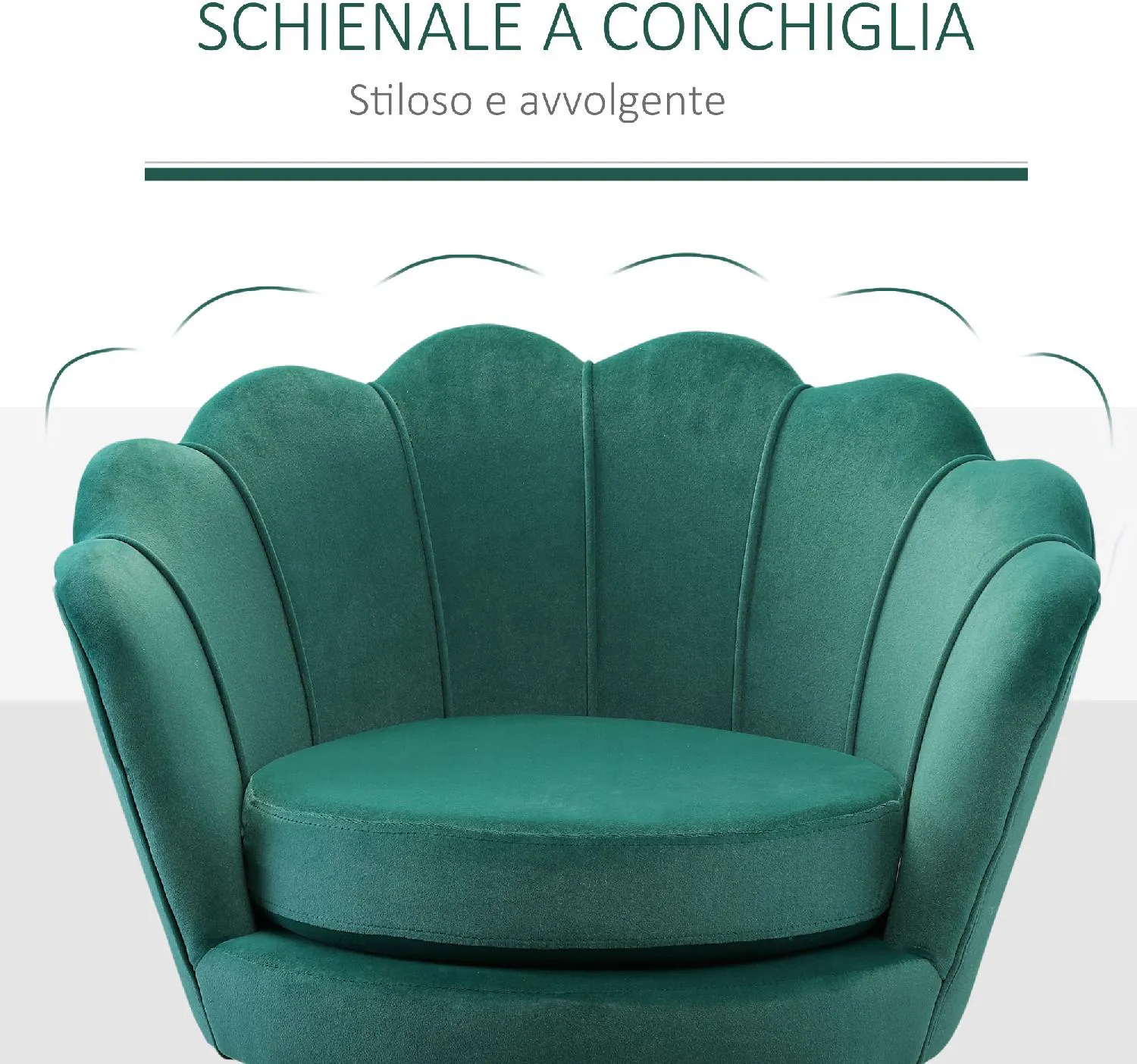 DecHome Poltrona Vintage di Design in Velluto colore Verde chiaro schienale  a conchiglia- 012GN/839