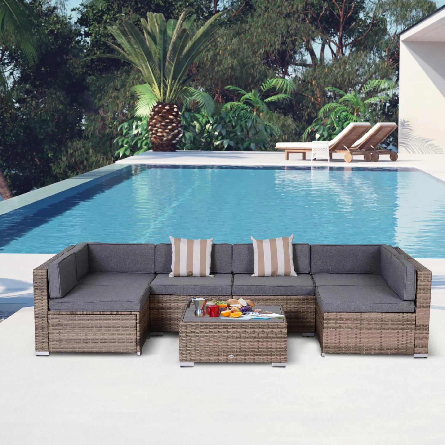 DecHome Salotto da Esterni in Rattan Set 6 Pz con Divanetto da