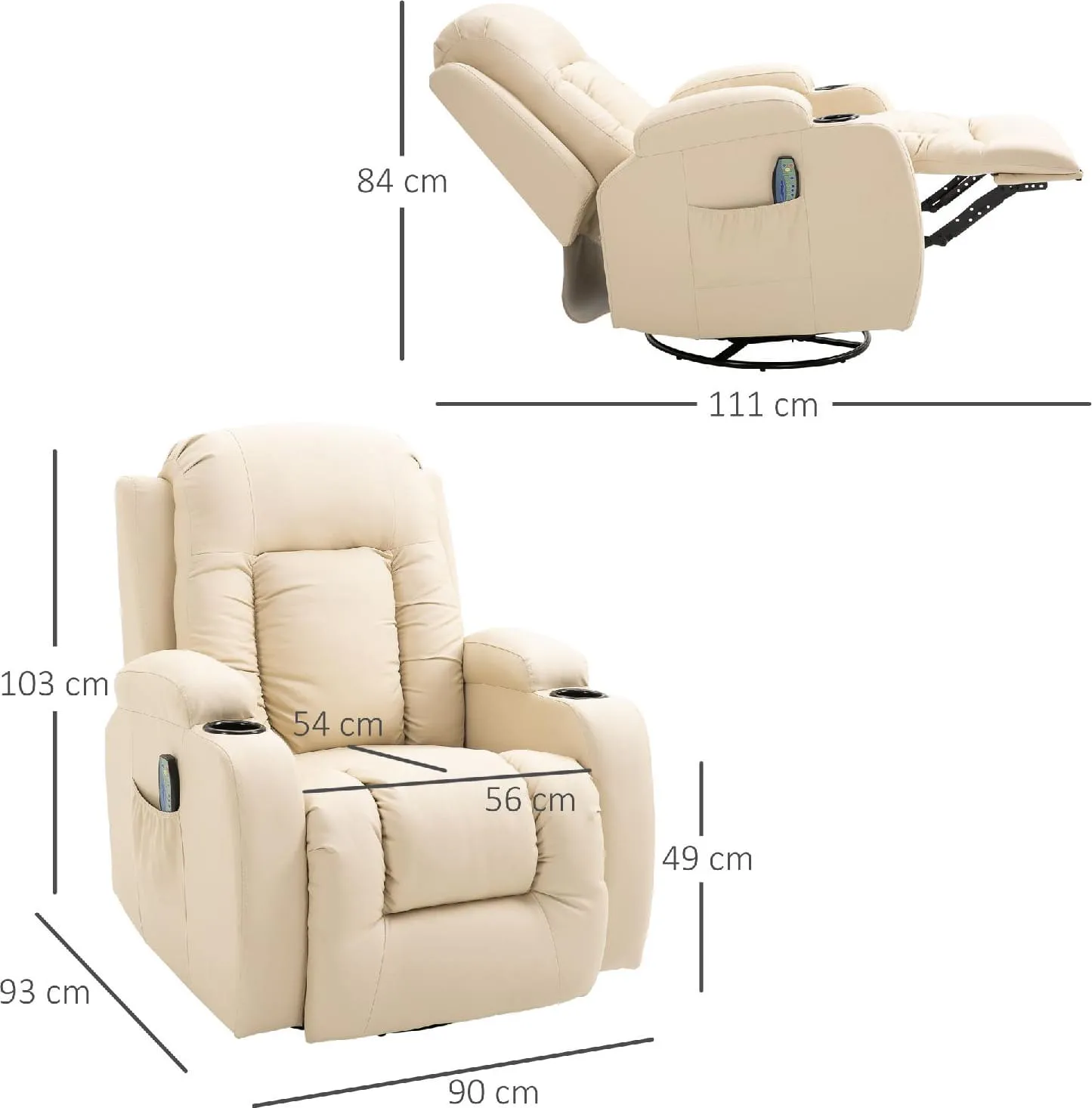 DecHome Poltrona Relax Reclinabile Poltrona Massaggiante Elettrica in  Similpelle con Telecomando colore Beige - 050V