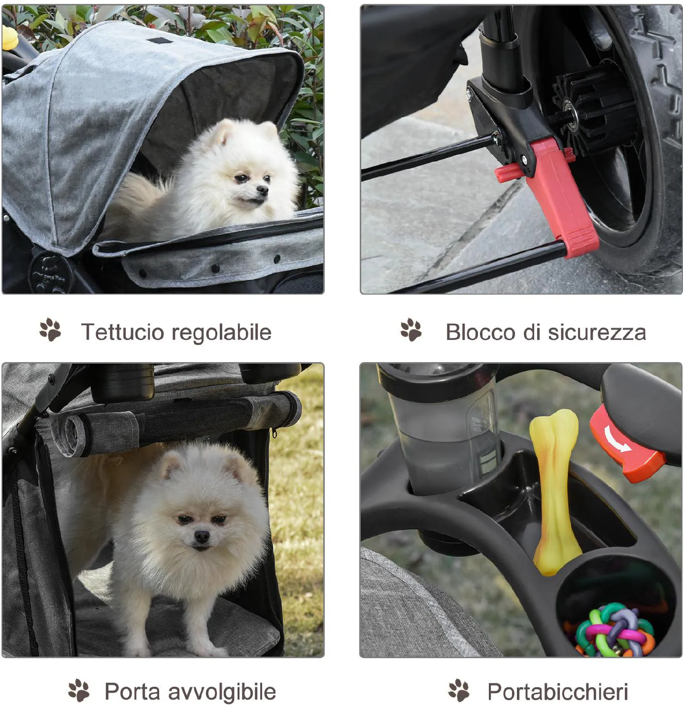 DecHome Passeggino per Cani di Taglia Media con 4 Ruote Borsa Portaoggetti  e Finestra a Rete 107x72x102 cm Grigio 105V01