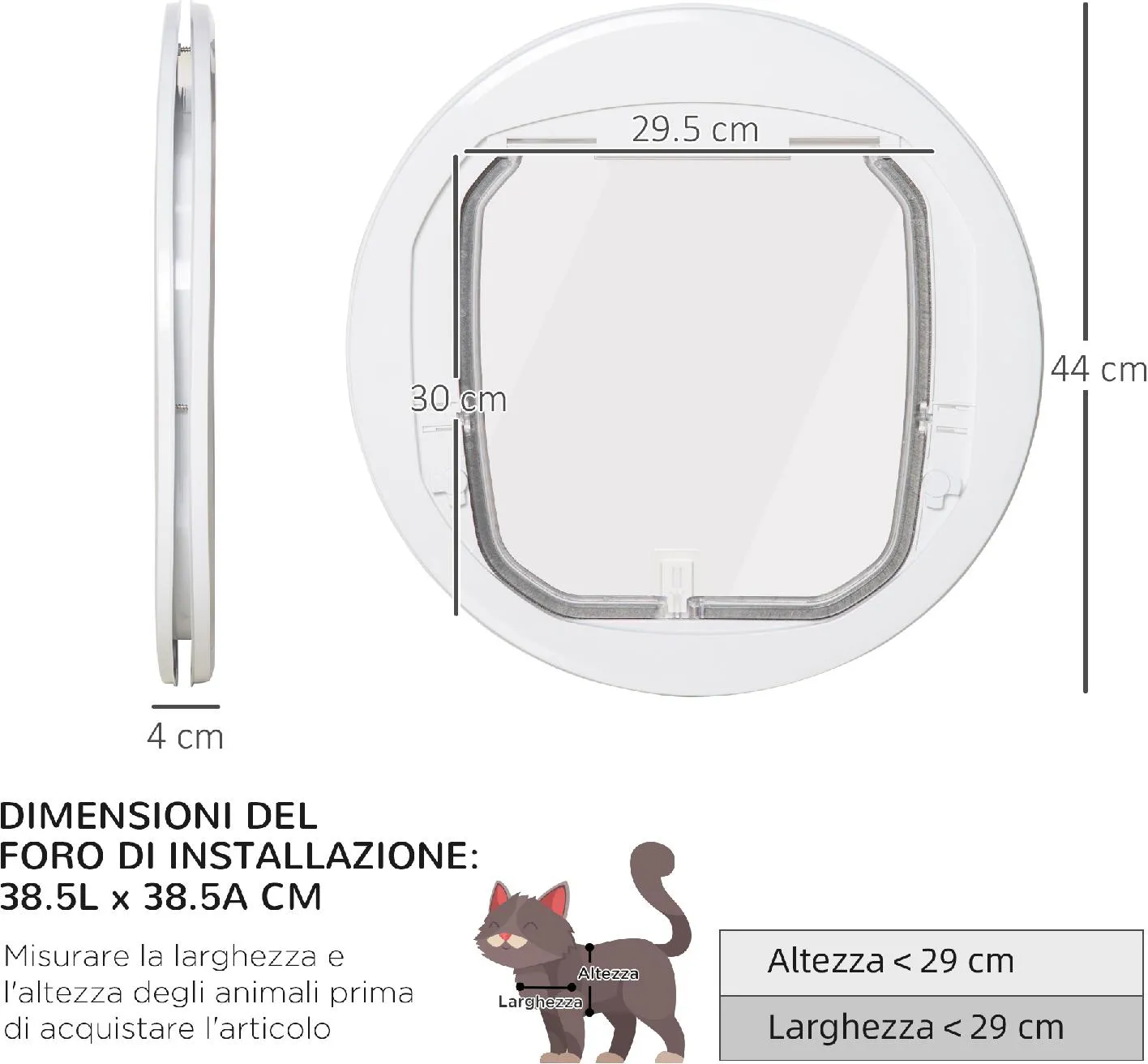DecHome Gattaiola per Gatti e Cani con 4 Modalità di Blocco per Vetro Rete  e Porte ø44x4cm Bianco