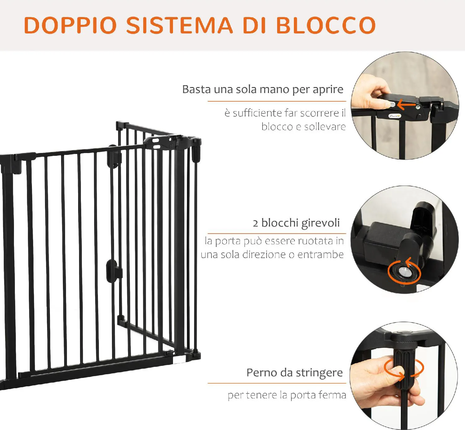 DecHome Cancelletto per Cani con Fissaggio a Pressione Estensibile da  74-80cm con Chiusura Automatica Nero - 121D06