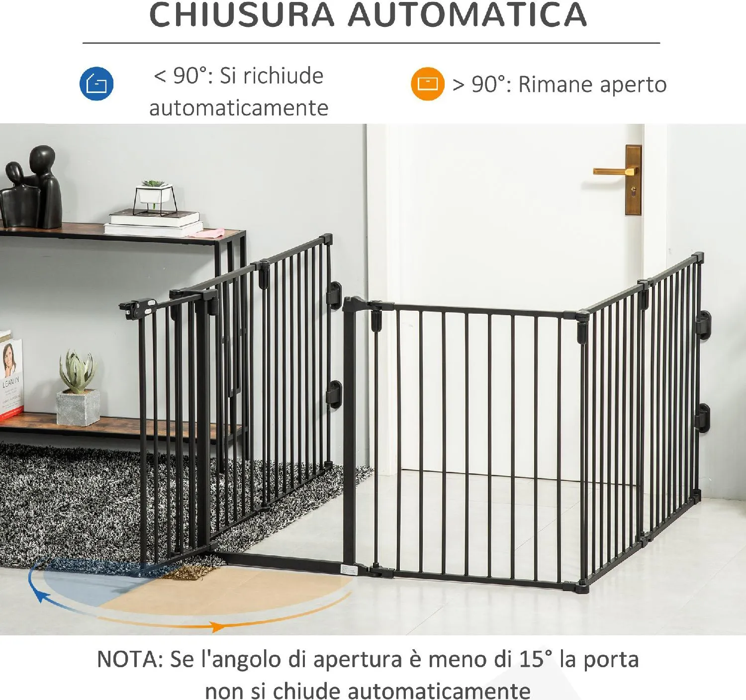 DecHome Cancelletto per Cani con Fissaggio a Pressione Estensibile da  74-80cm con Chiusura Automatica Nero - 121D06