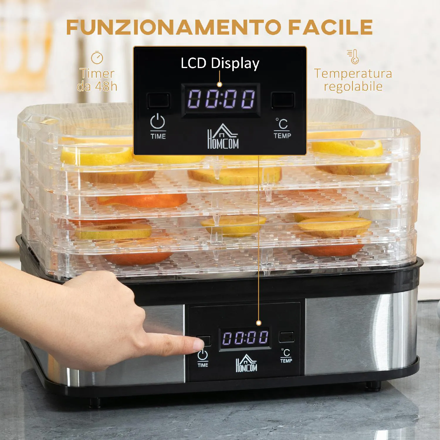 DecHome Essiccatore per Alimenti 245W a 5 Vassoi con Monitor LCD