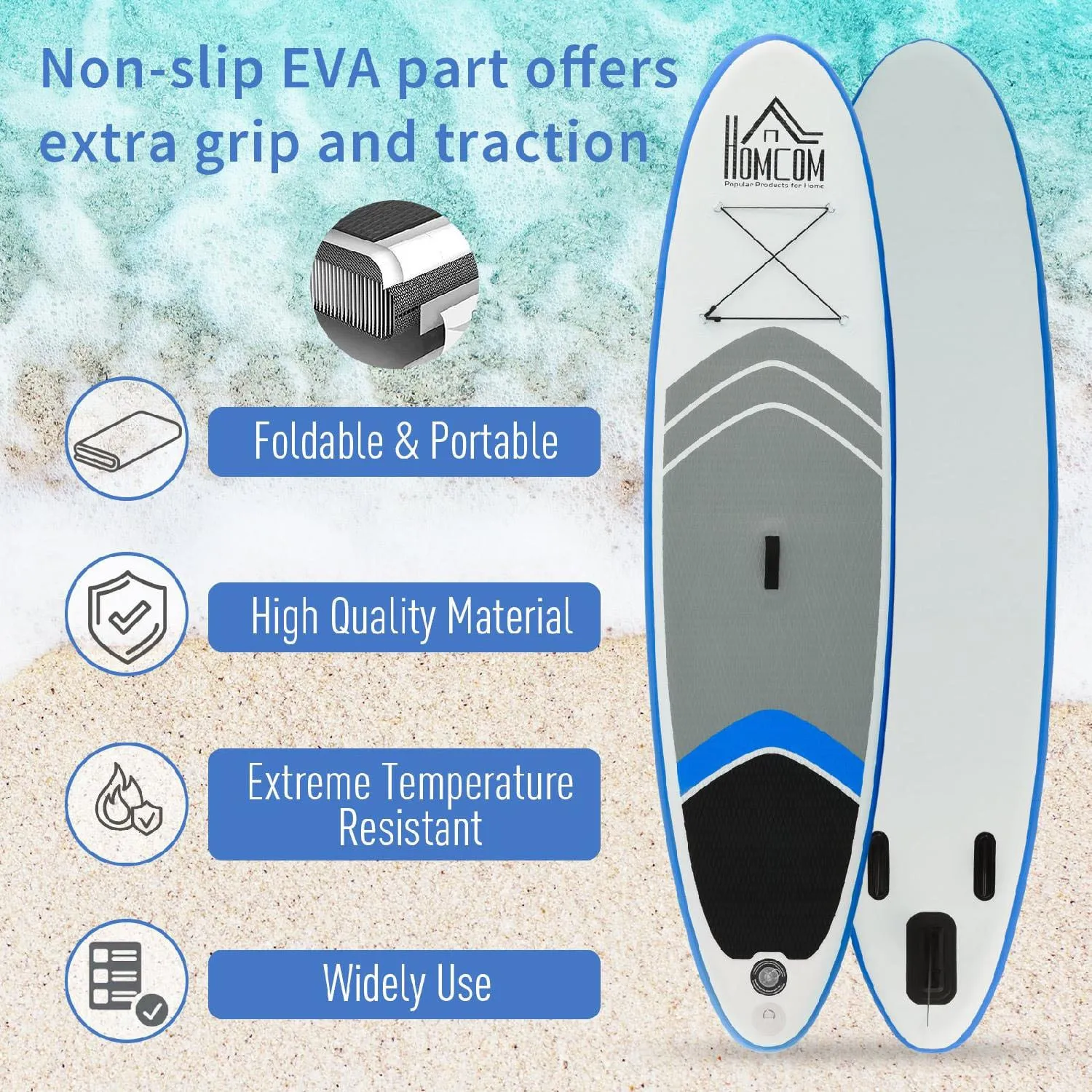 DecHome Tavola SUP Gonfiabile con Accessori Inclusi Stand Up Paddle per  Adulti e Teenager 305x80x15 cm colore Blu/Bianco - 14A33