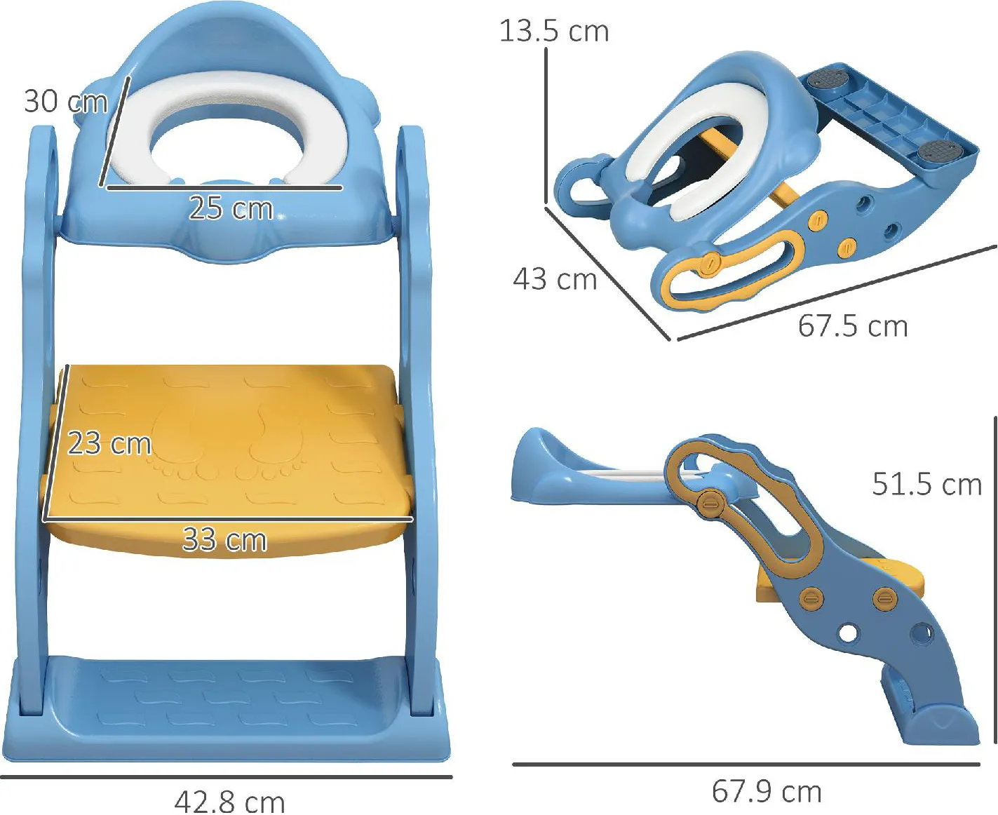 DecHome Riduttore WC per Bambini con Scaletta Regolabile e Maniglie  Pieghevole con Cuscino Rimovibile colore Blu - 167-702BU