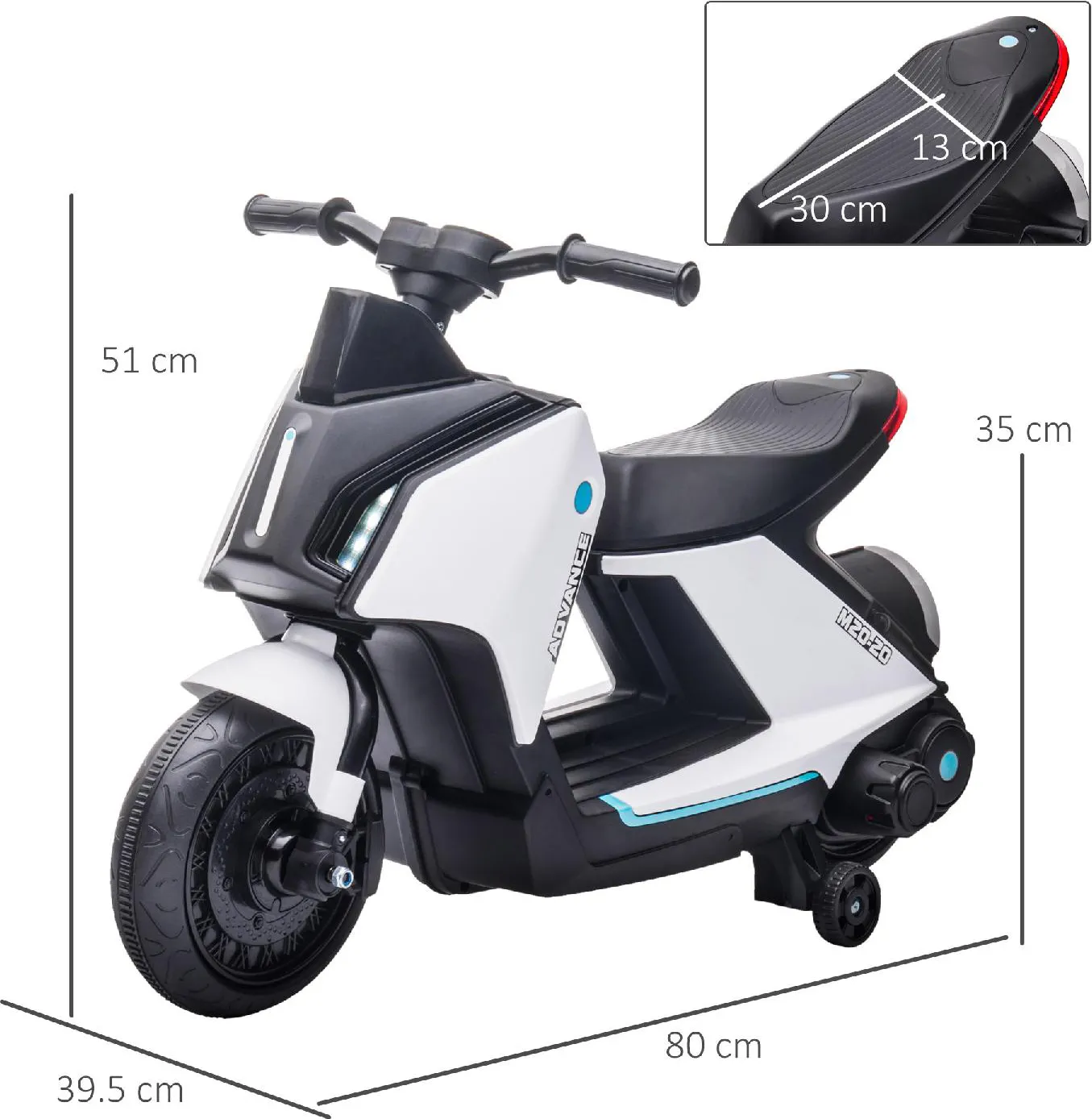 DecHome Moto Elettrica per Bambini a 3 Ruote con Fari e Musica 2+ Anni  colore Bianco - 168V90WT/370