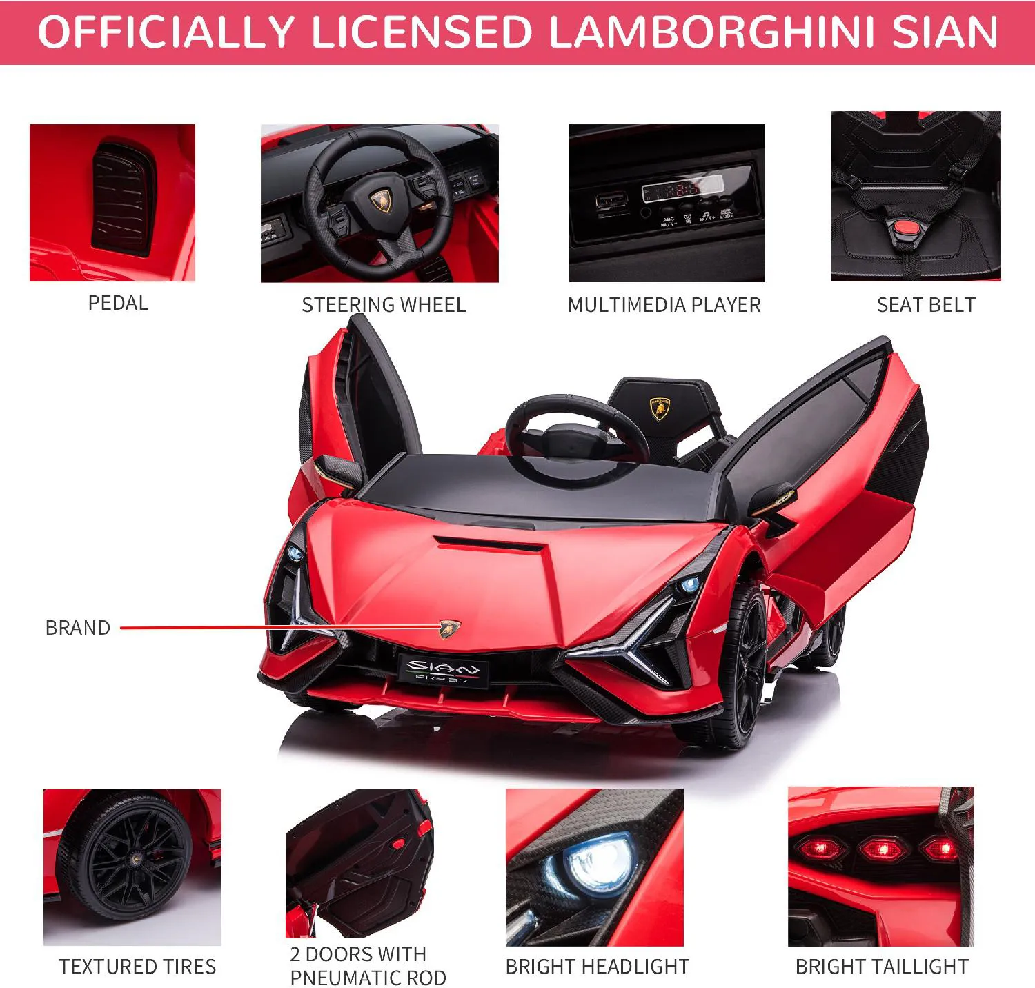 Macchina Elettrica per Bambini a Batteria Lamborghini Sian Rossa Auto  Macchinina