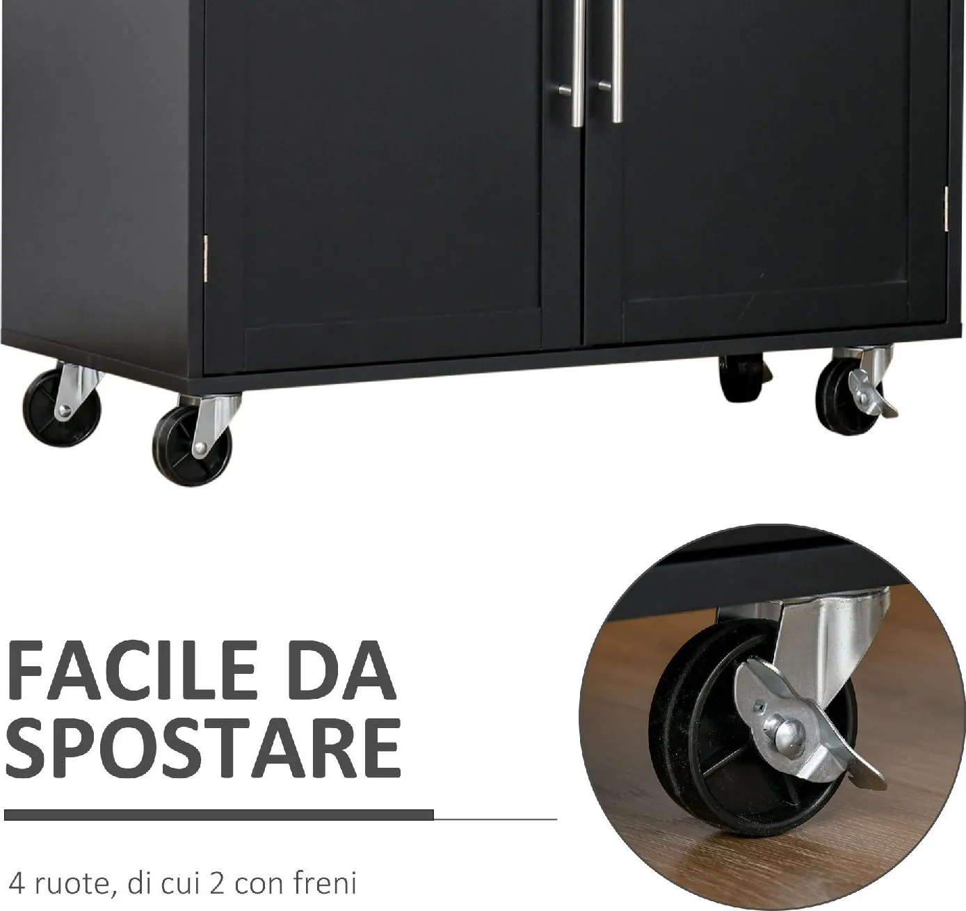 CARRELLO CUCINA IN LEGNO TOP NERO - Brico e Garden