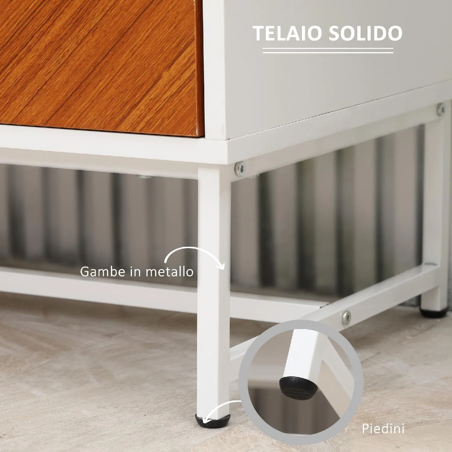 DecHome Mobiletto Basso in Truciolato e Metallo a 2 Ante con Ripiano  Regolabile a 2 Livelli 80x39x80 cm Bianco e Marrone