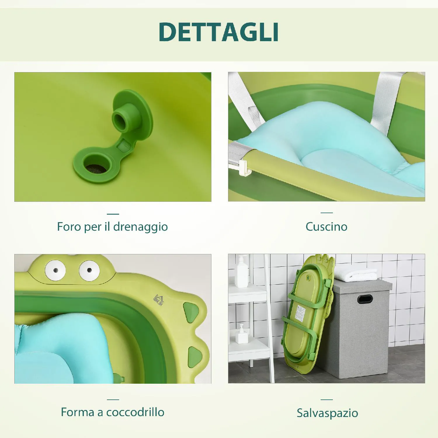 DecHome Vaschetta Bagnetto Neonati Pieghevole con Cuscino 80 x 54 x 21 cm  colore Verde